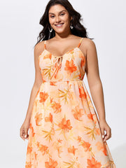 Floral Print Neck-Tie Flowy Maxi Dress