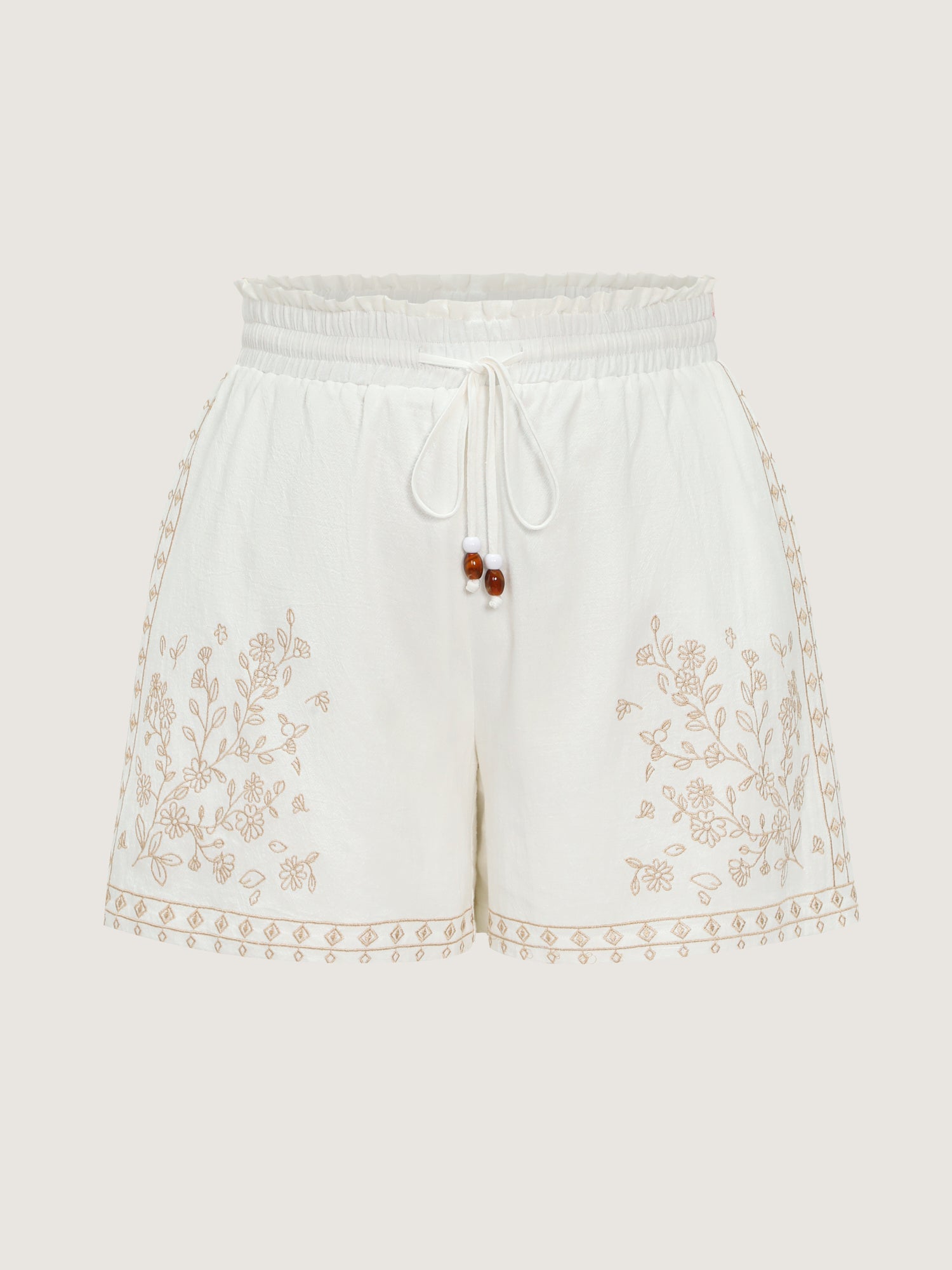 Cotton Floral Embroidered Pockets Wide-Leg Shorts
