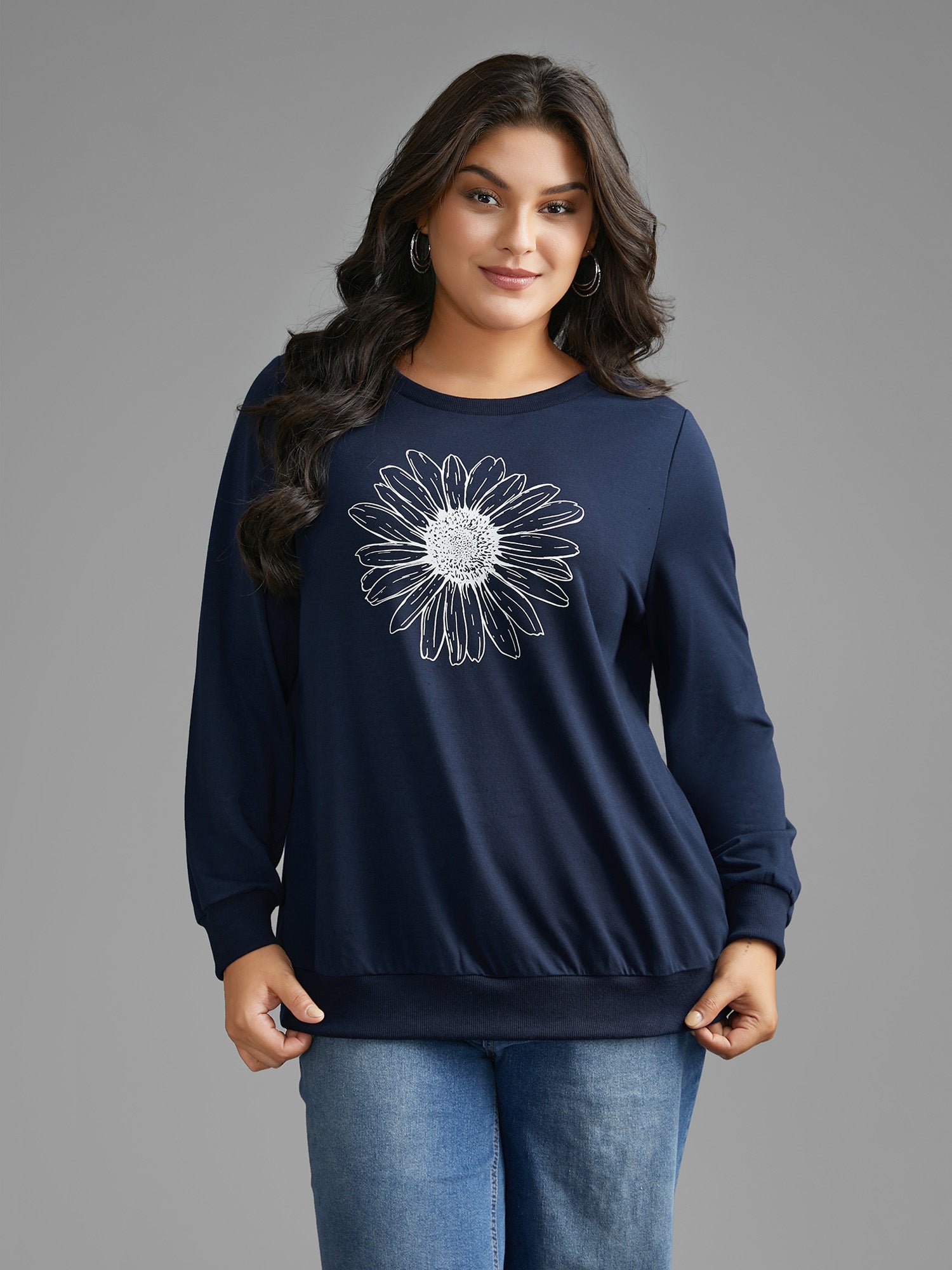 Floral Print Crew Neck Sweatshirt