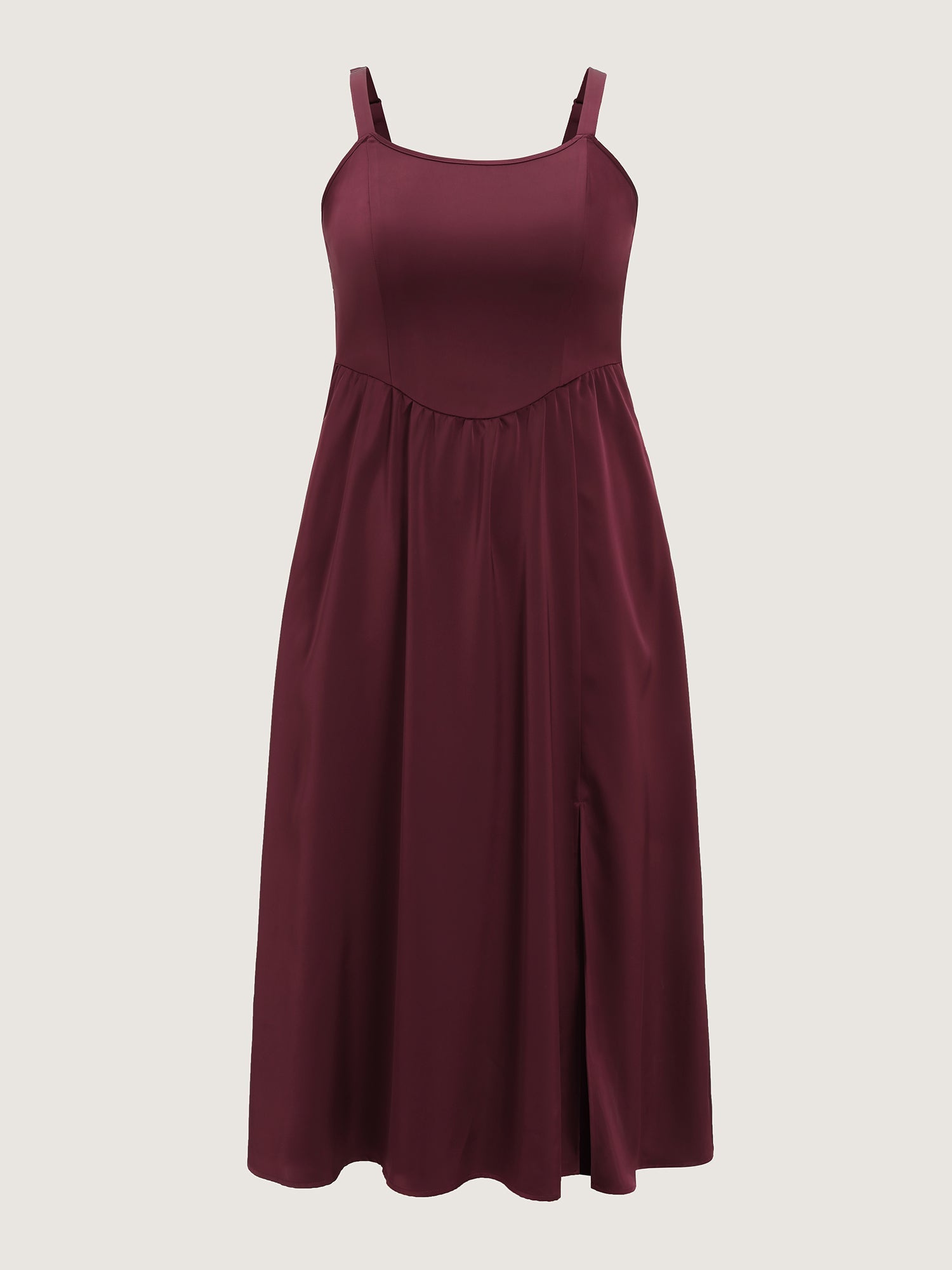 Satin Square Neck Front Slit Slip Maxi Dress