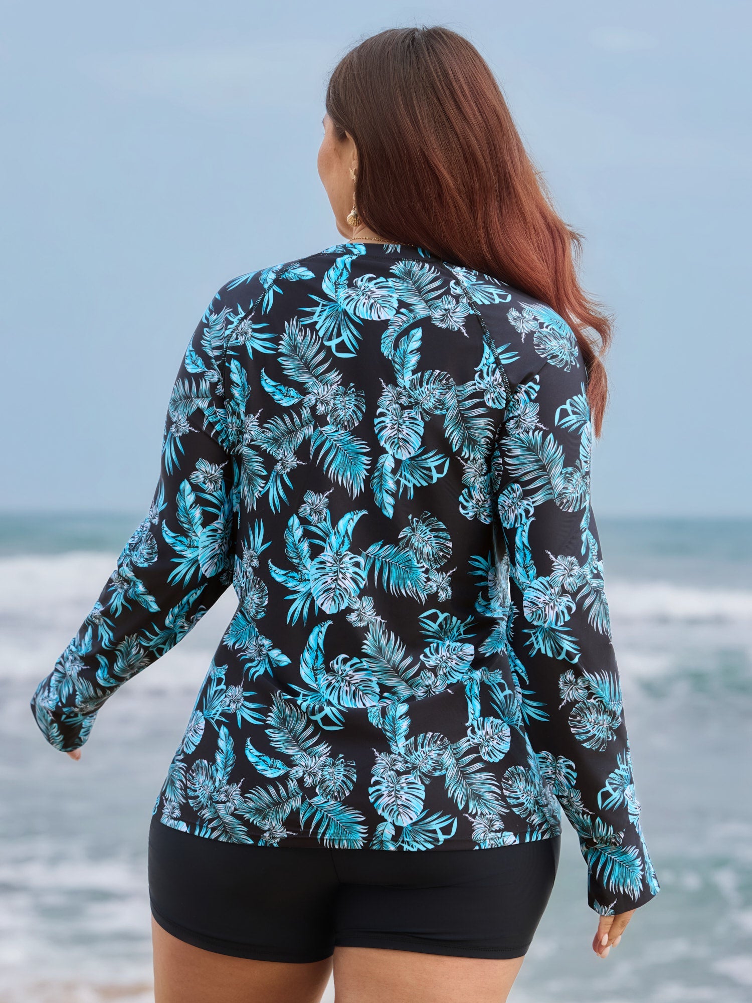 Floral Print Zipper Pocket Swim Top