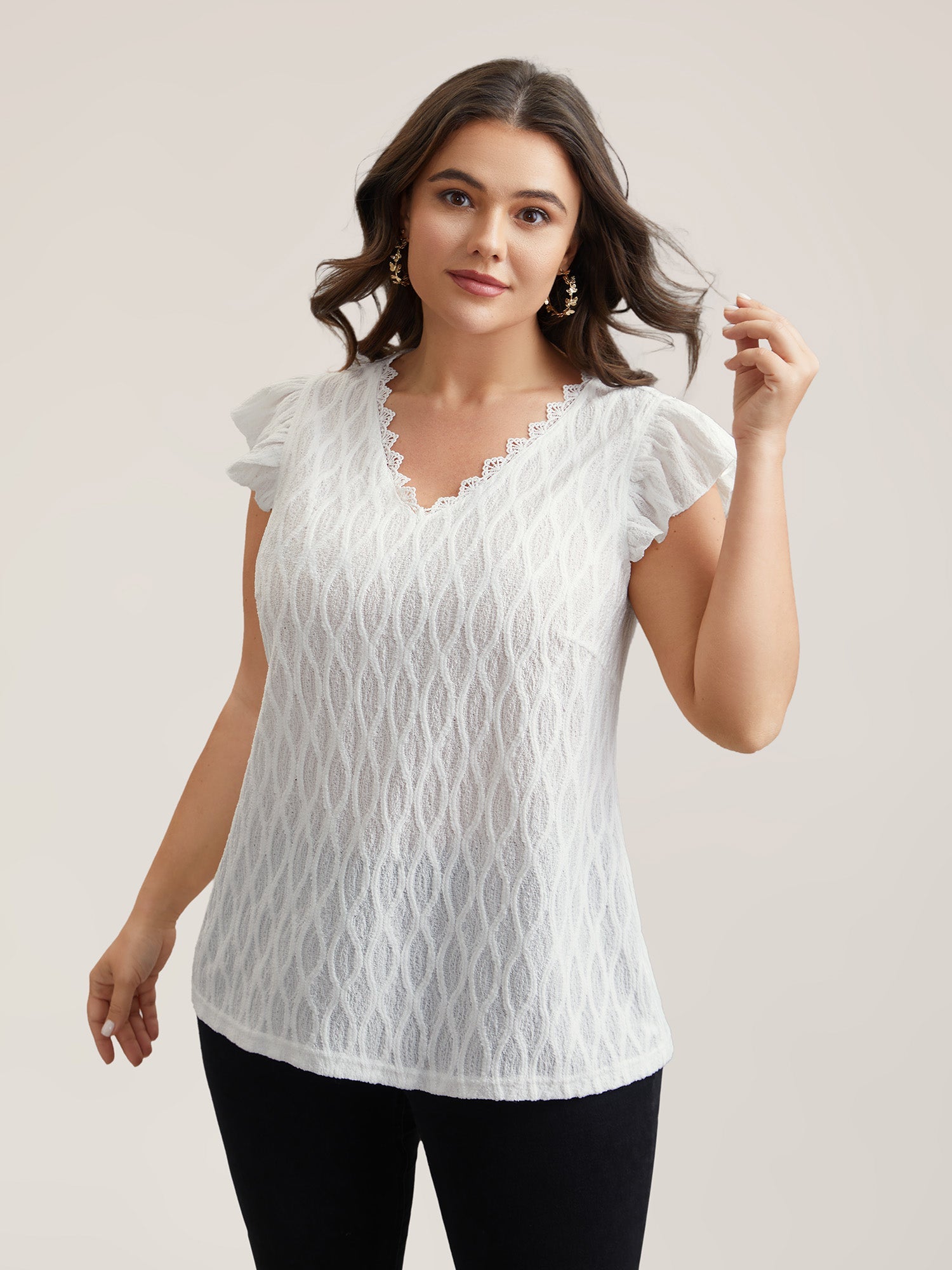 Textured Flutter Sleeve V-Neck Top