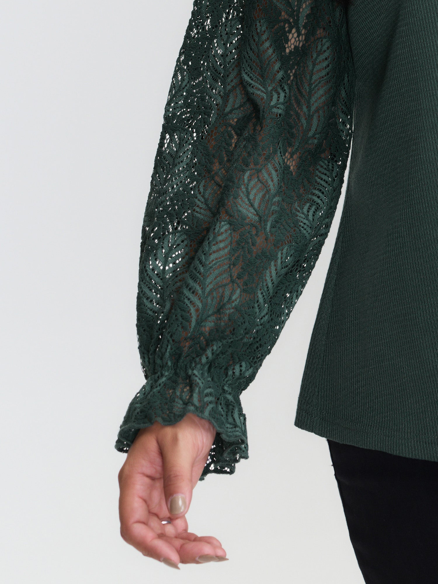 Lace Shirred Cuff Sleeve Sweatshirt