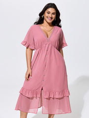 Supersoft Lace Trim Ruffled Hem Maxi Dress