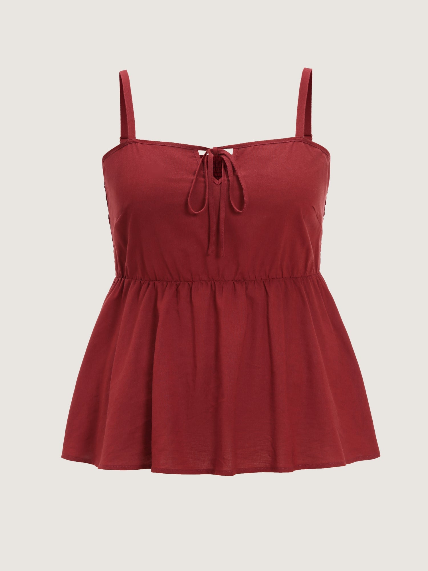 Cotton Linen Shirred Drawstring Neckline Tank Top