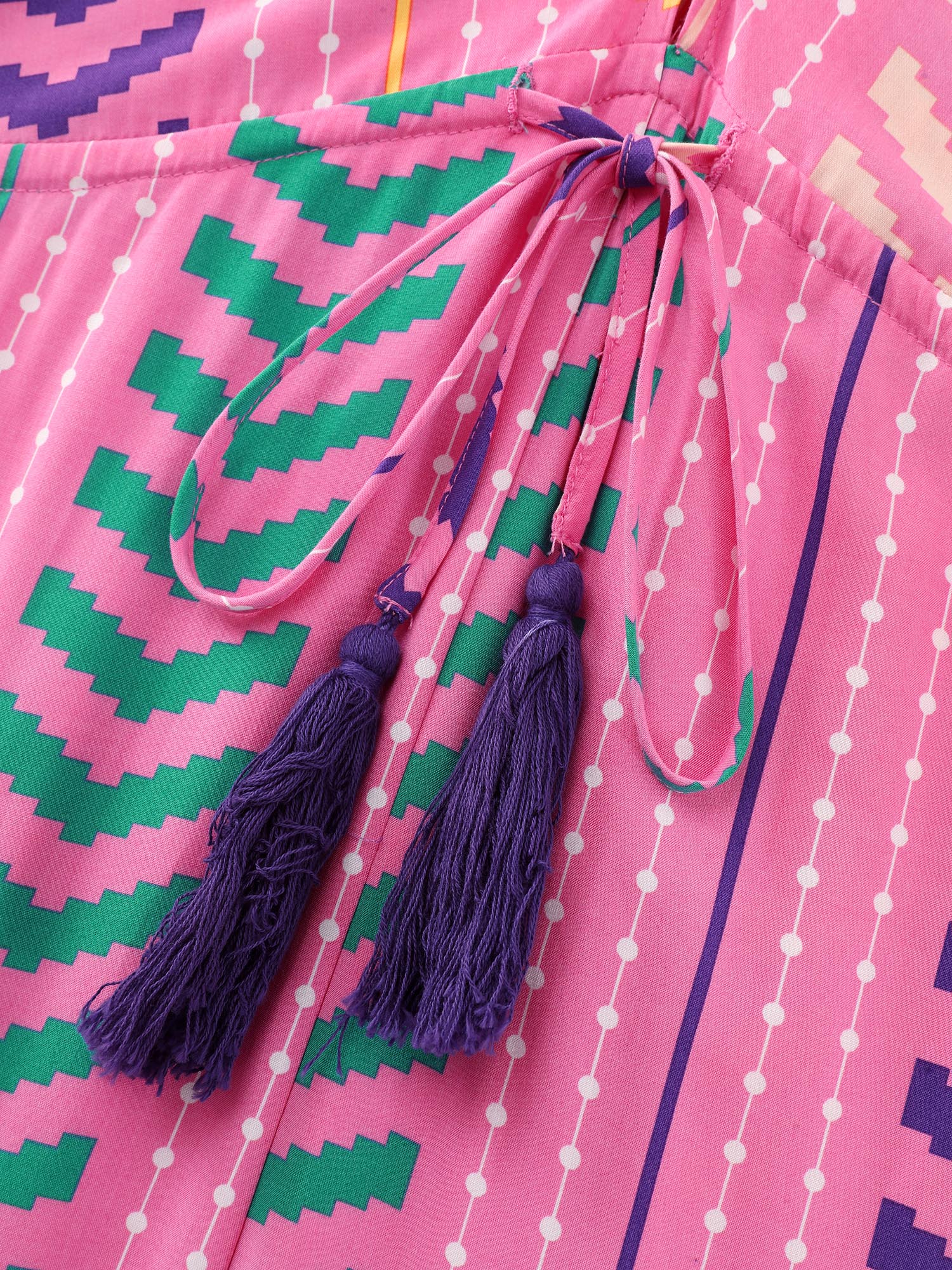 Colorful Geometric Print Tassel Jumpsuit