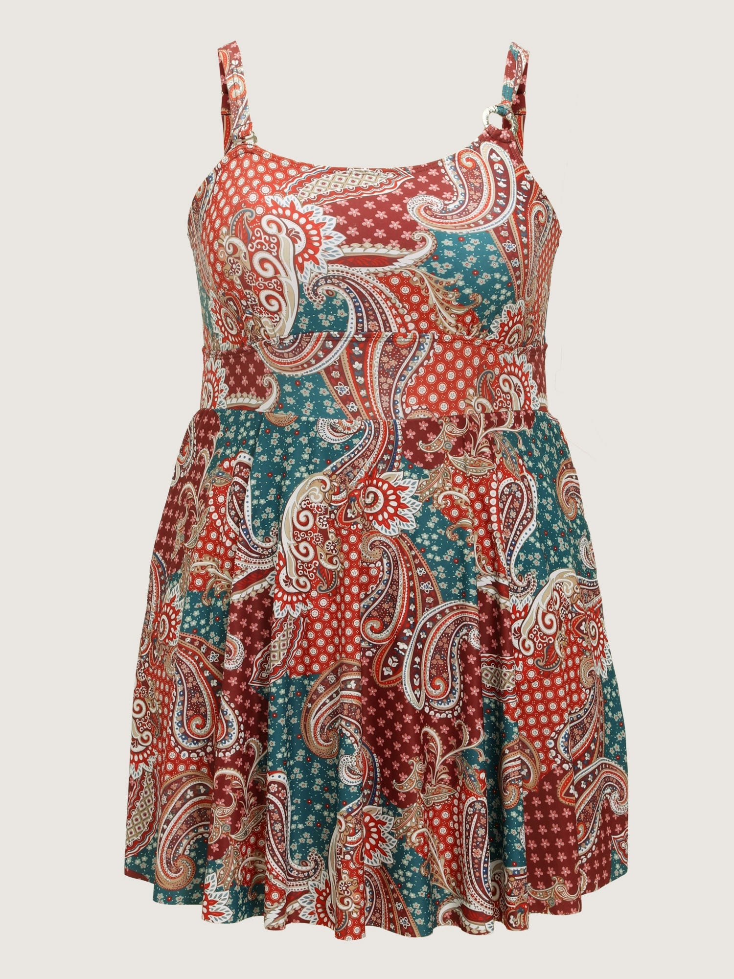 Paisley Print Pockets Swim Dress