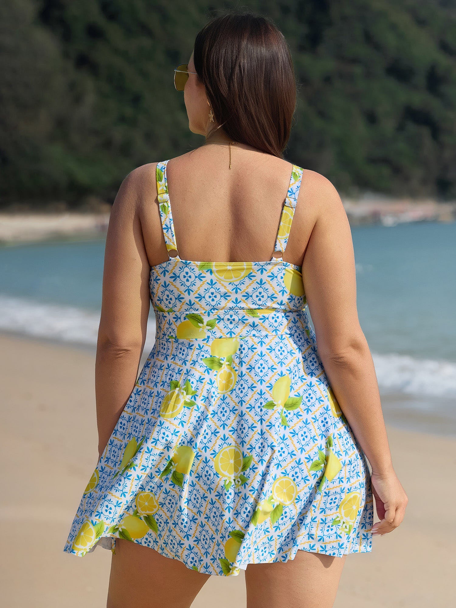 Anti-Float Ties Lemon Print Swim Dress