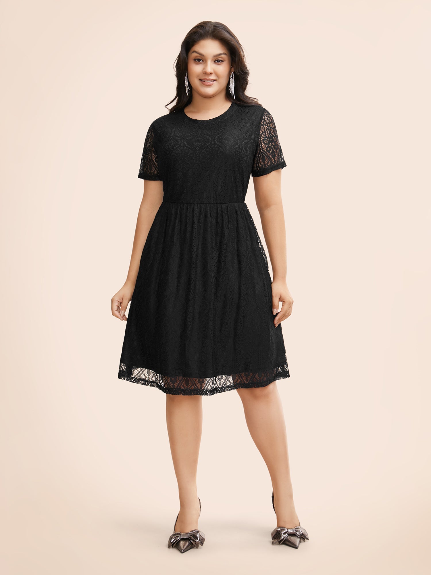 Round Neck Lace Patchwork Mesh Dress