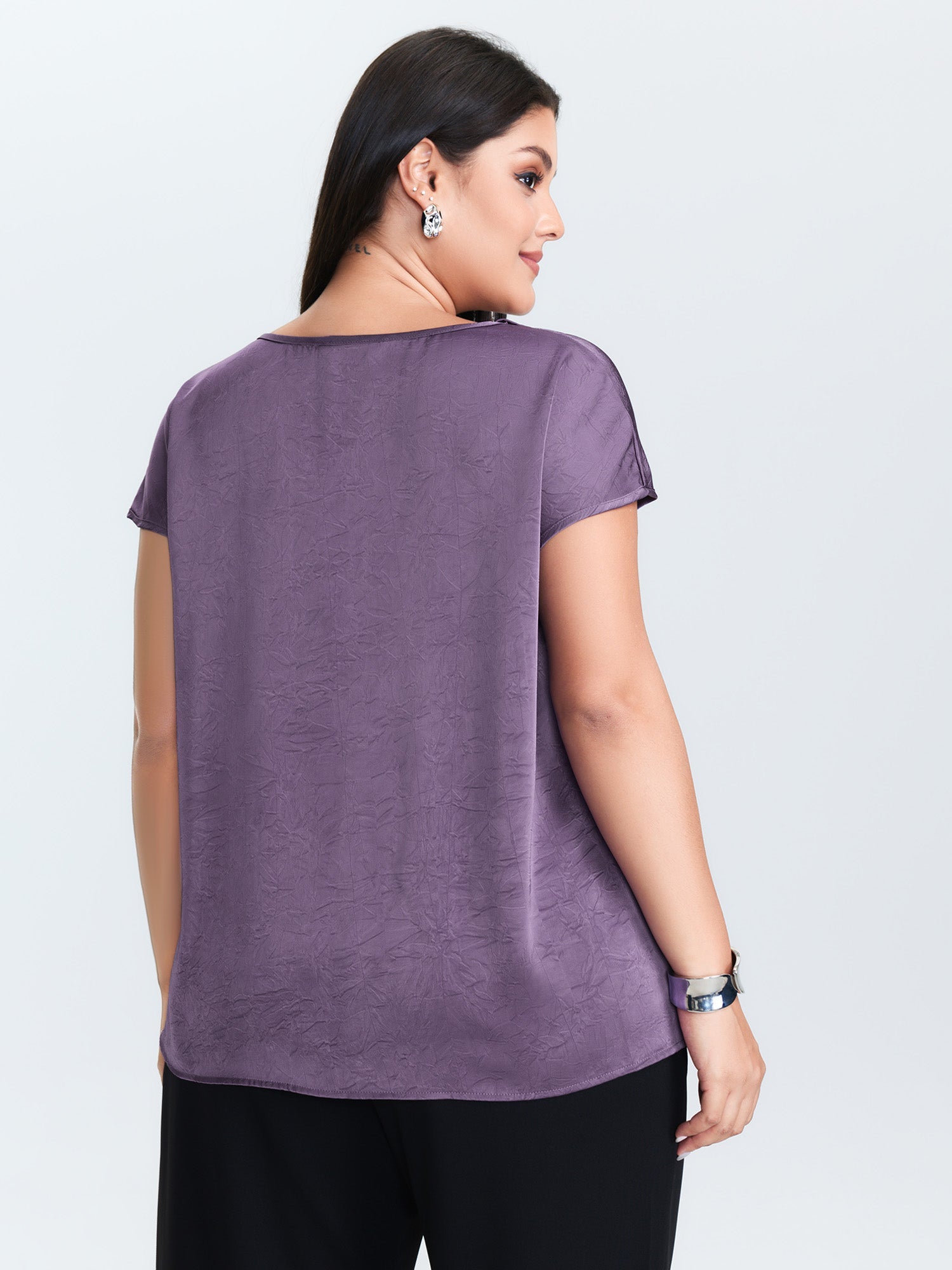Plain Collar Neckline Flowy Blouse