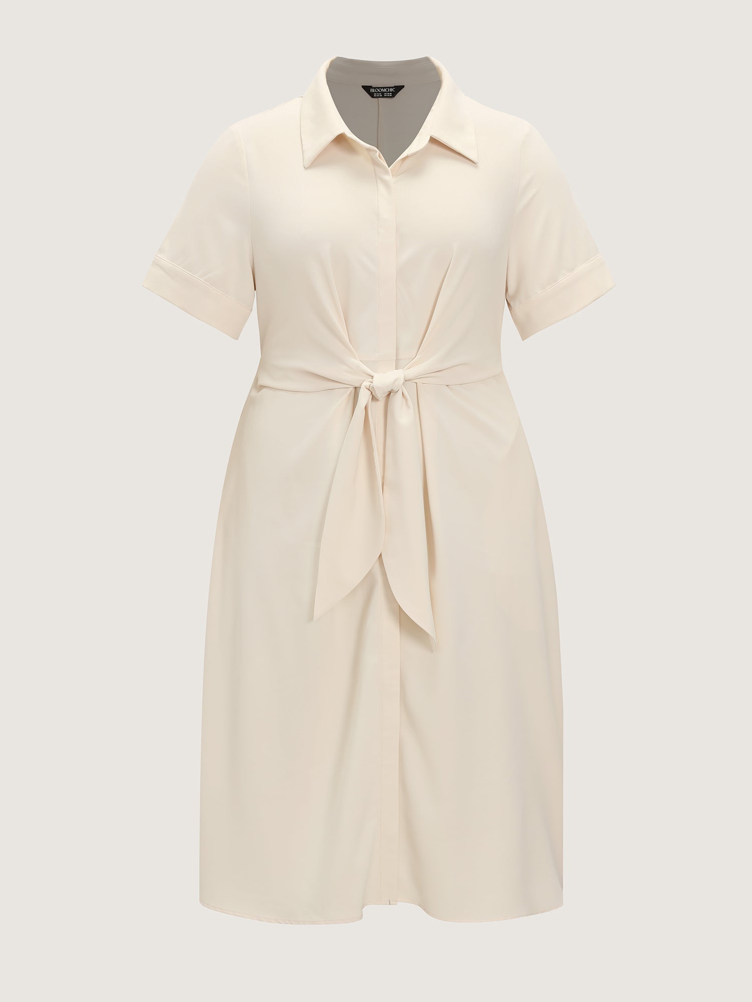 Knotted From Collared Midi Shirt Dress