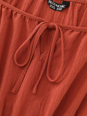 Tropical Laser Cut Hem Drawstring Midi Dress