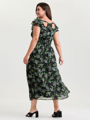 Romantic Floral Print Backless Tie Maxi Dress