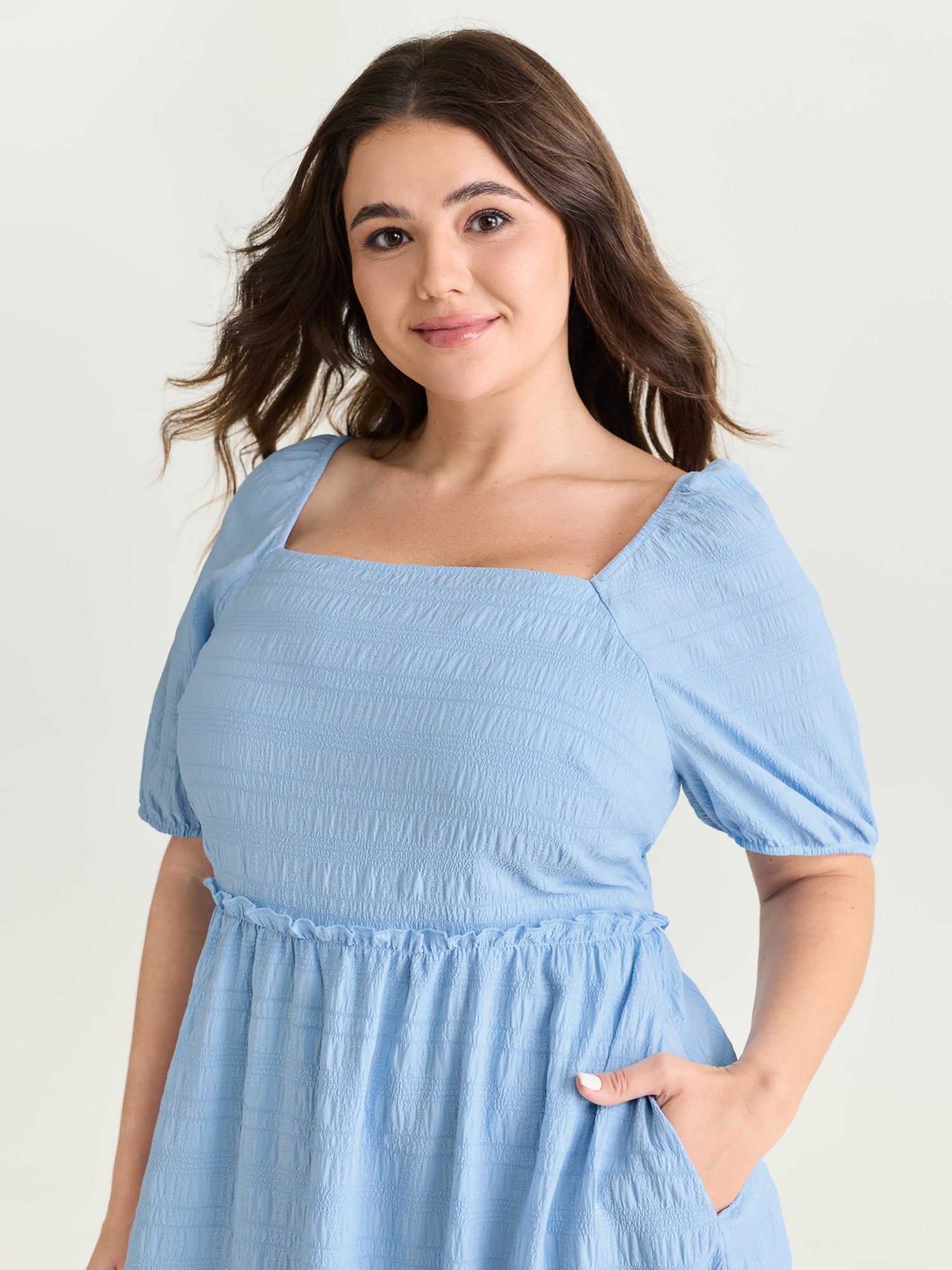 Shirred Open Back Ruffled Hem Midi Dress