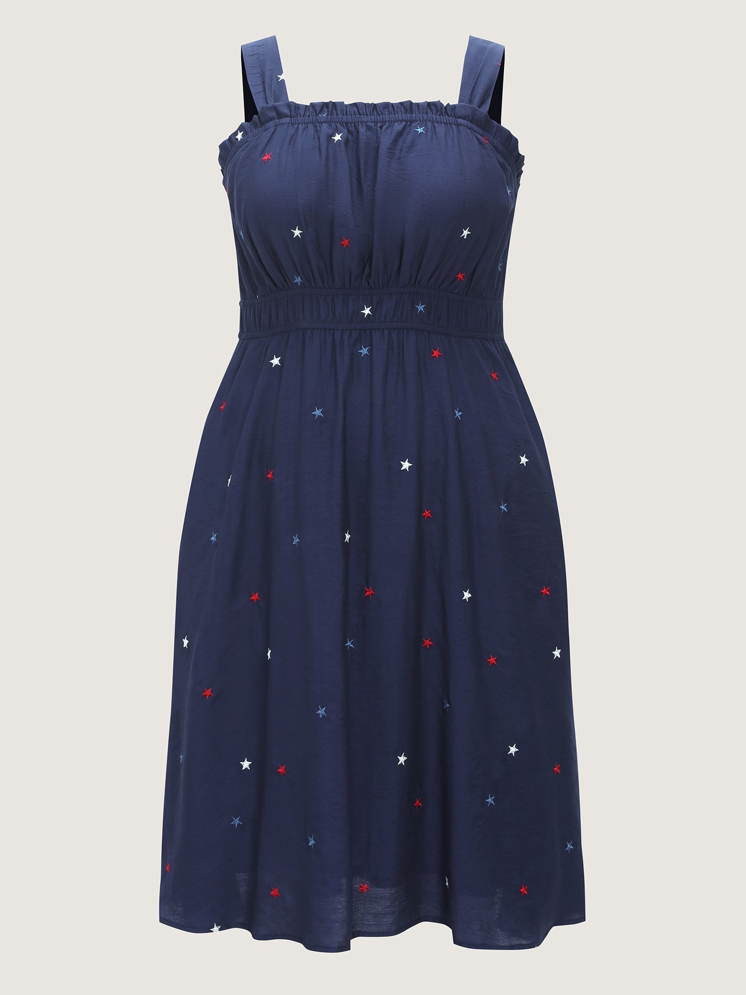 Supersoft Colorful Star Embroidered Wide Strap Midi Dress