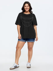 Cotton Tassels Round Neck Plain T-Shirt