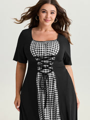Checkered Layered Cross-Tie Maxi Dress