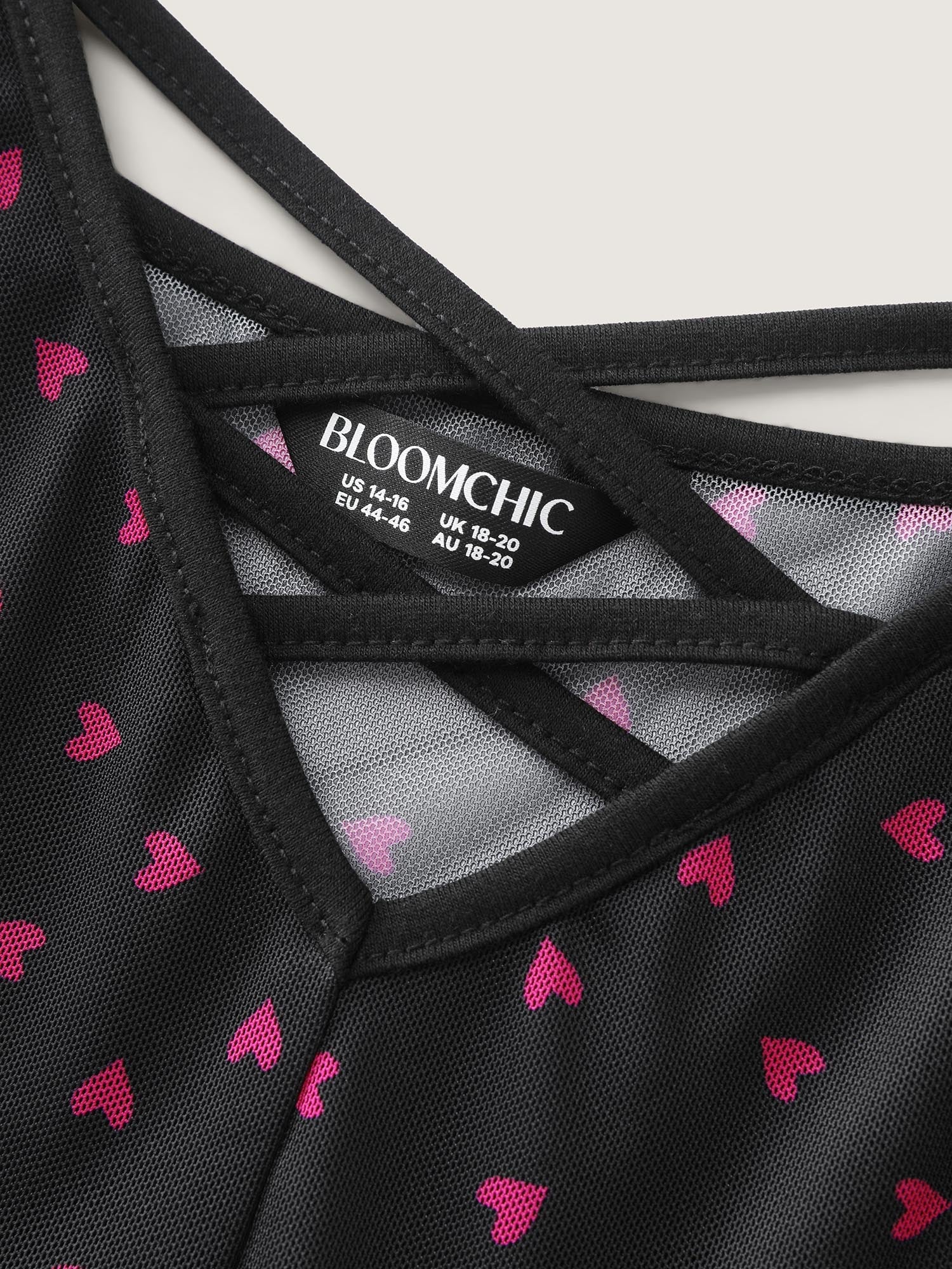 Sweetheart Print Sheer Crisscross Neckline Nightgown