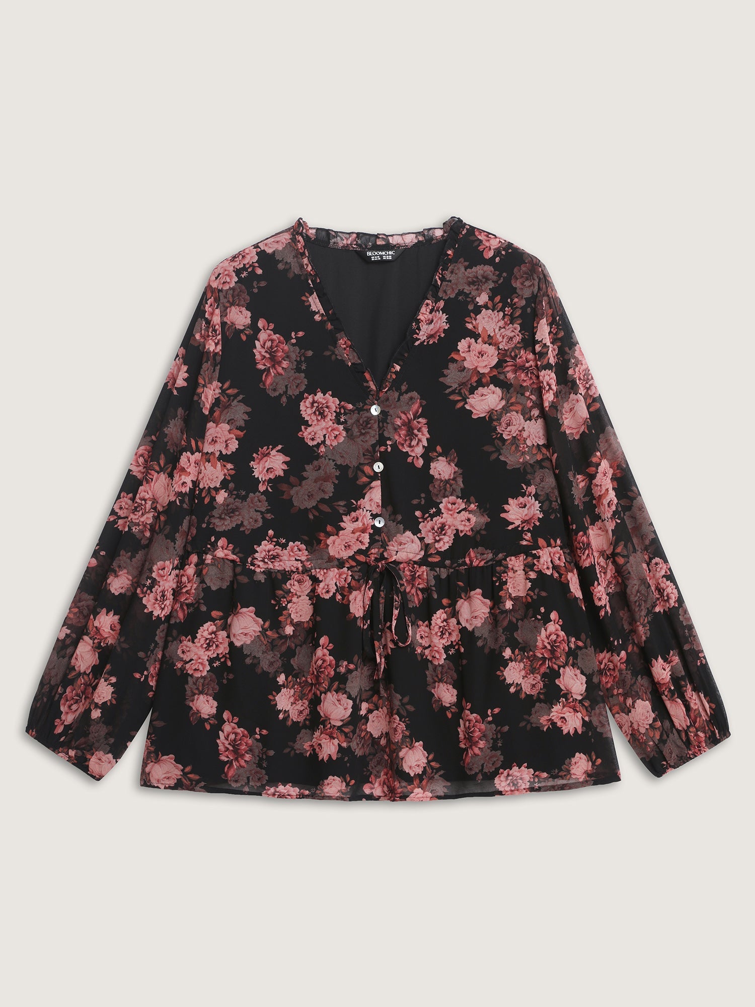 Floral Print Sheer Ruffled Blouse