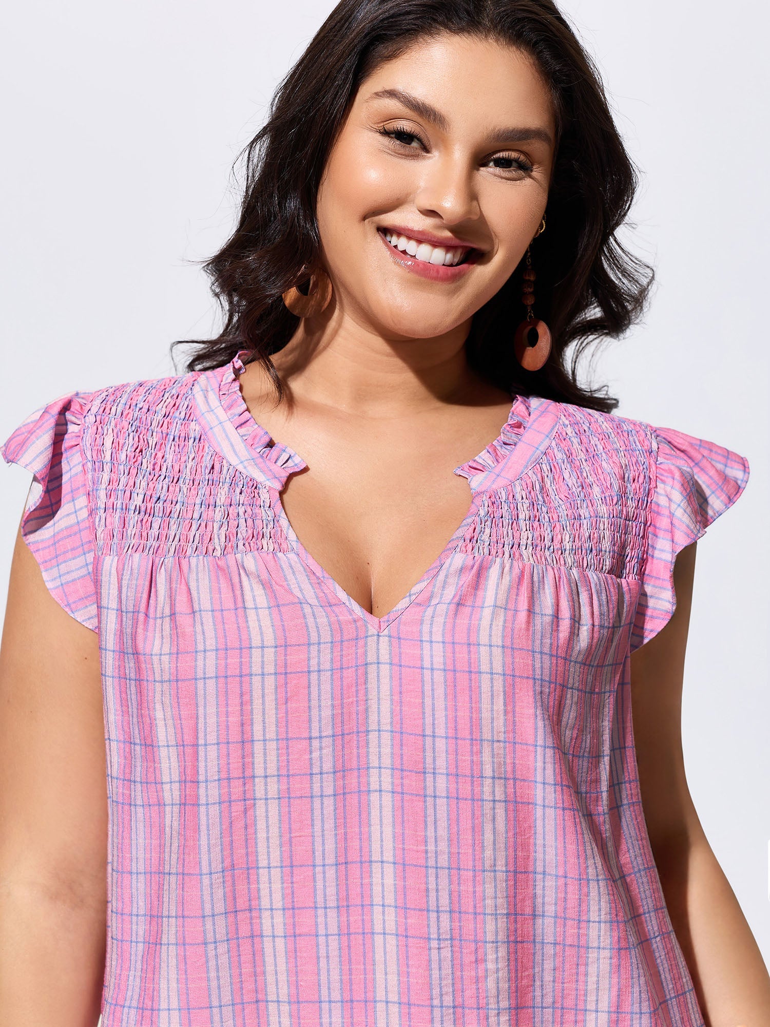 Colorful Striped Print Shirred Neckline Top