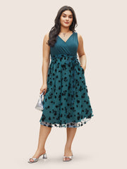 Floral Mesh Patchwork Surplice Neck Tank Dress