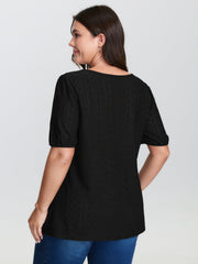 Textured Puffy Sleeve Round Neck T-Shirt