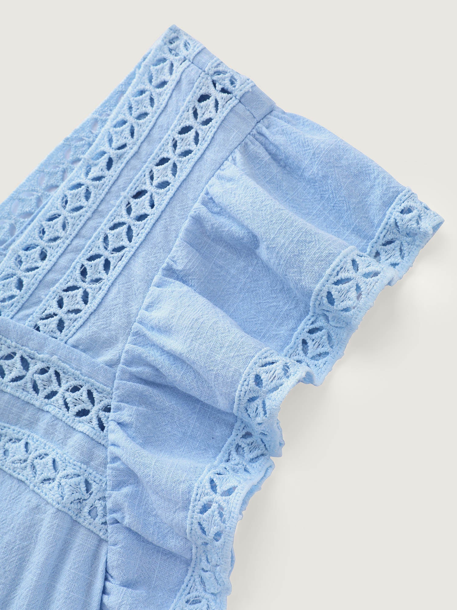 Cotton Ruffled Sleeve Lace Detail Top