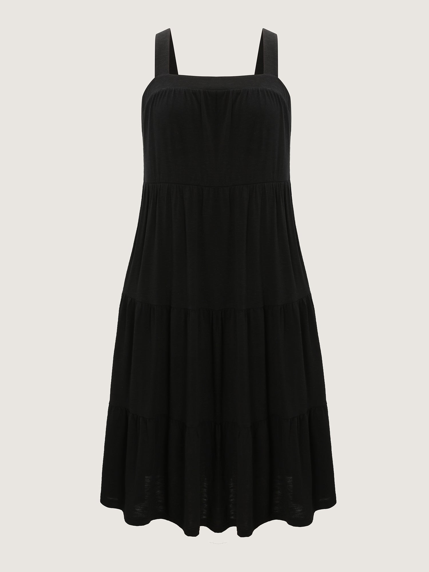 Pleated Wide-Straps Plain Midi Dress