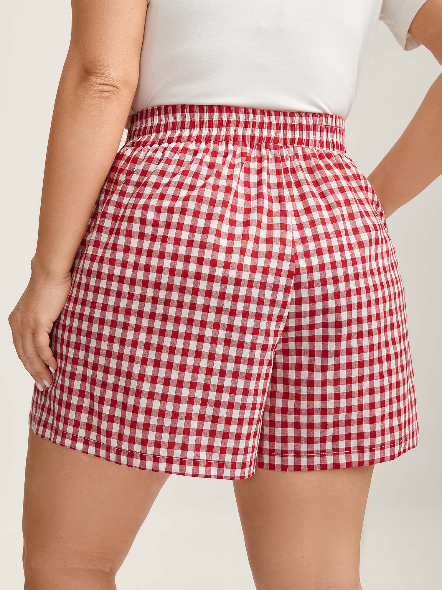 Cotton Delicate Plaid Print Wide-Leg Lounge Shorts
