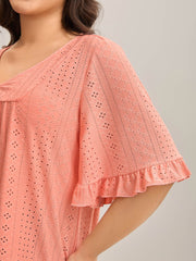 Eyelet Trim Ruffled Sleeve Knit Top