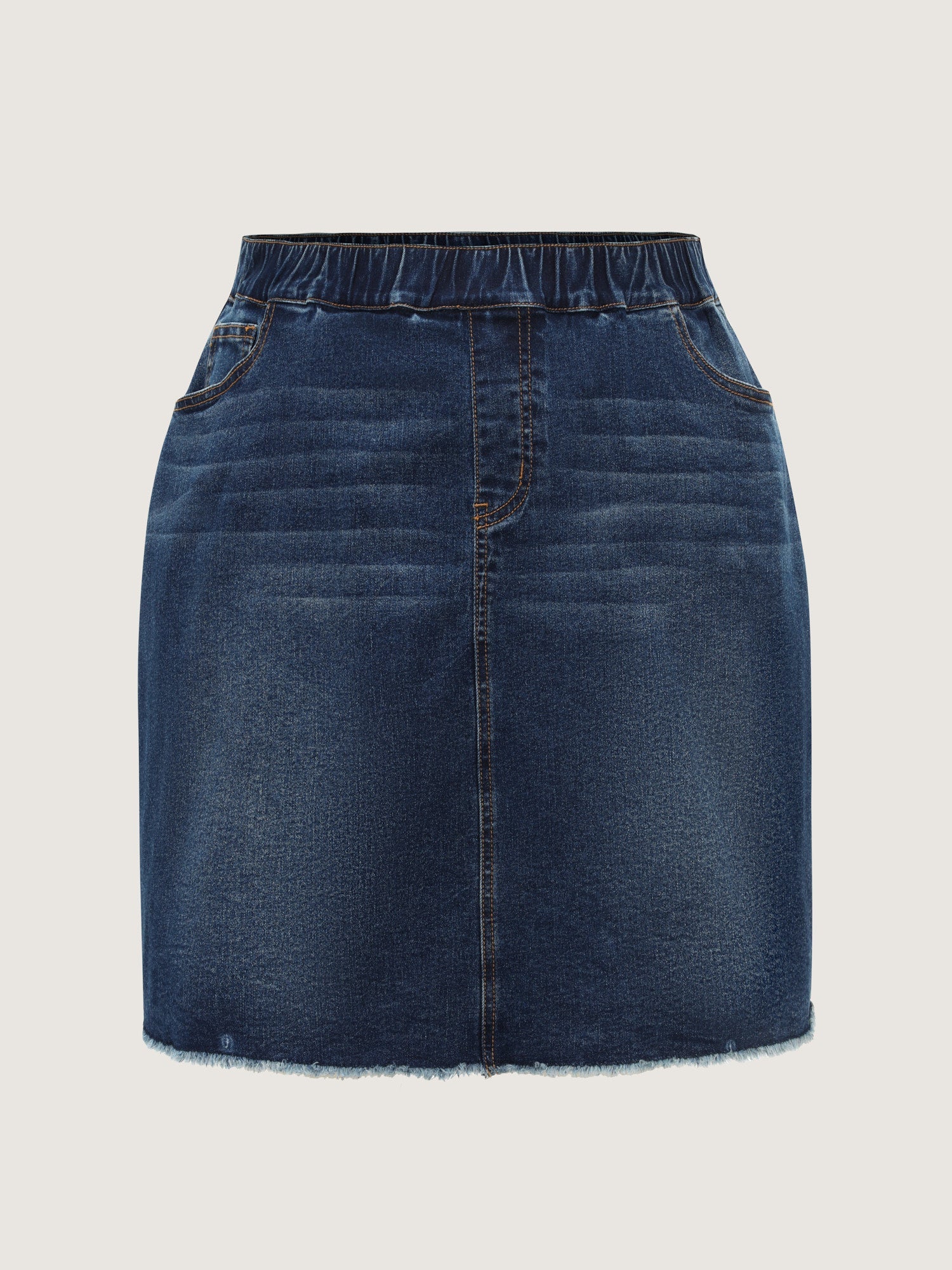 Stretchy Raw Hem Elastic Waist Denim Skort