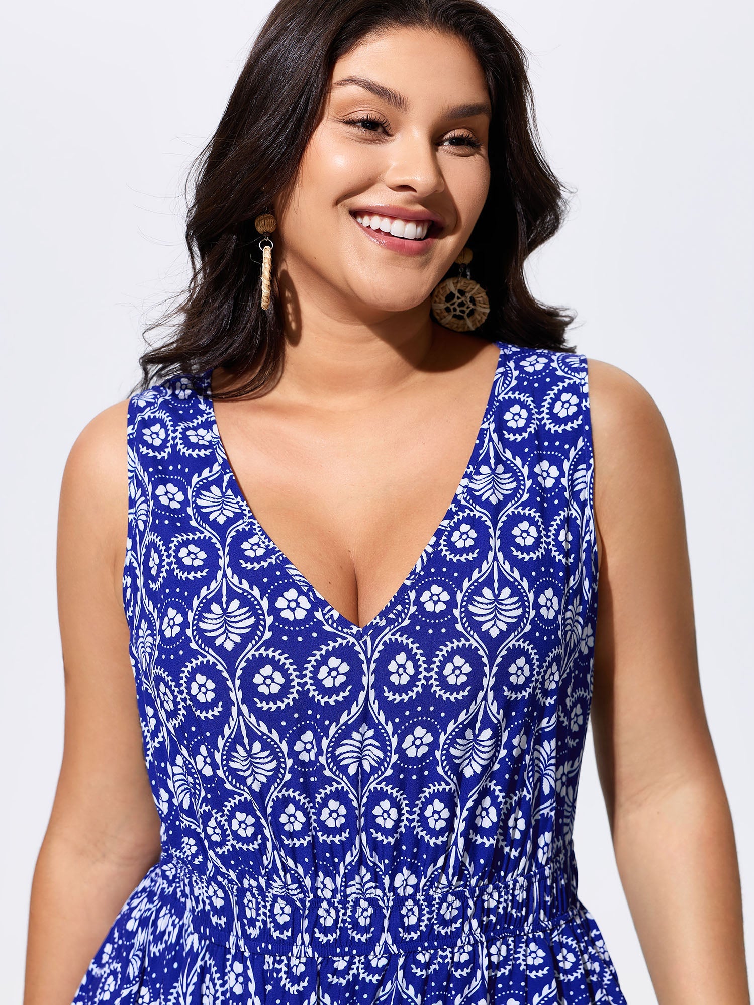 Geometric Print V-Neck Midi Dress