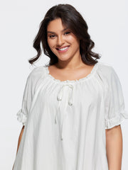 Cotton Plain Stretchy Cuff Sleeve Lounge Dress