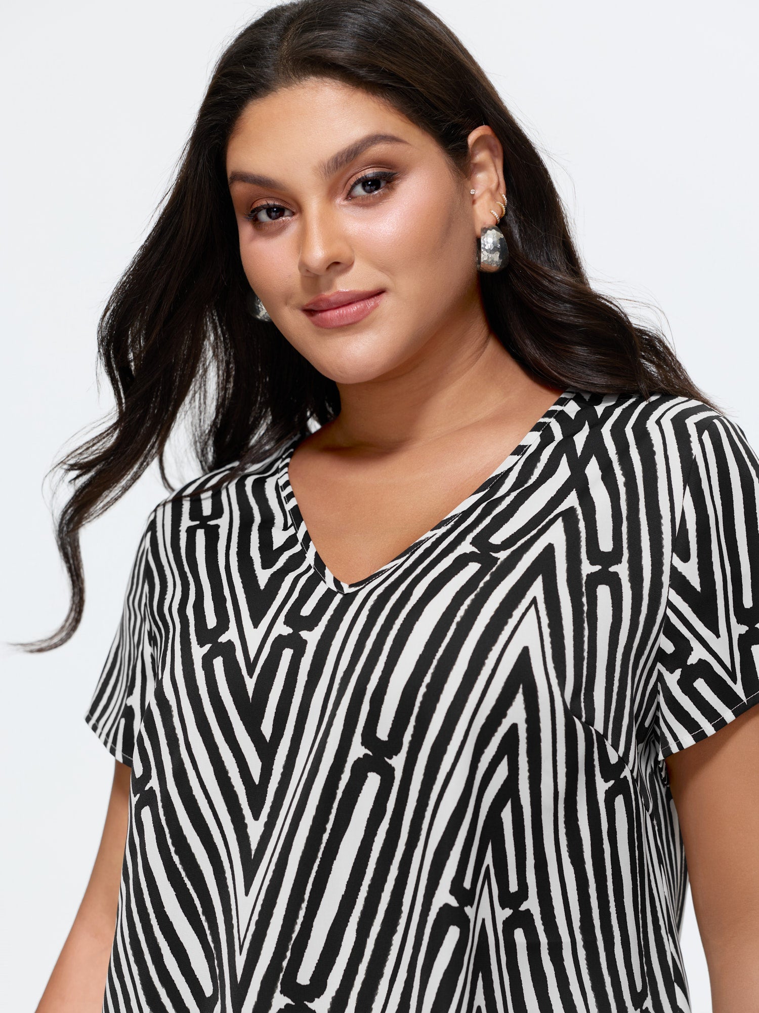 Asymmetrical Stripes Color Contrast Blouse