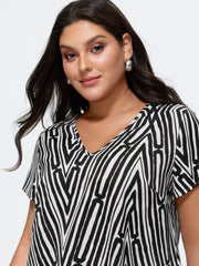Asymmetrical Stripes Color Contrast Blouse