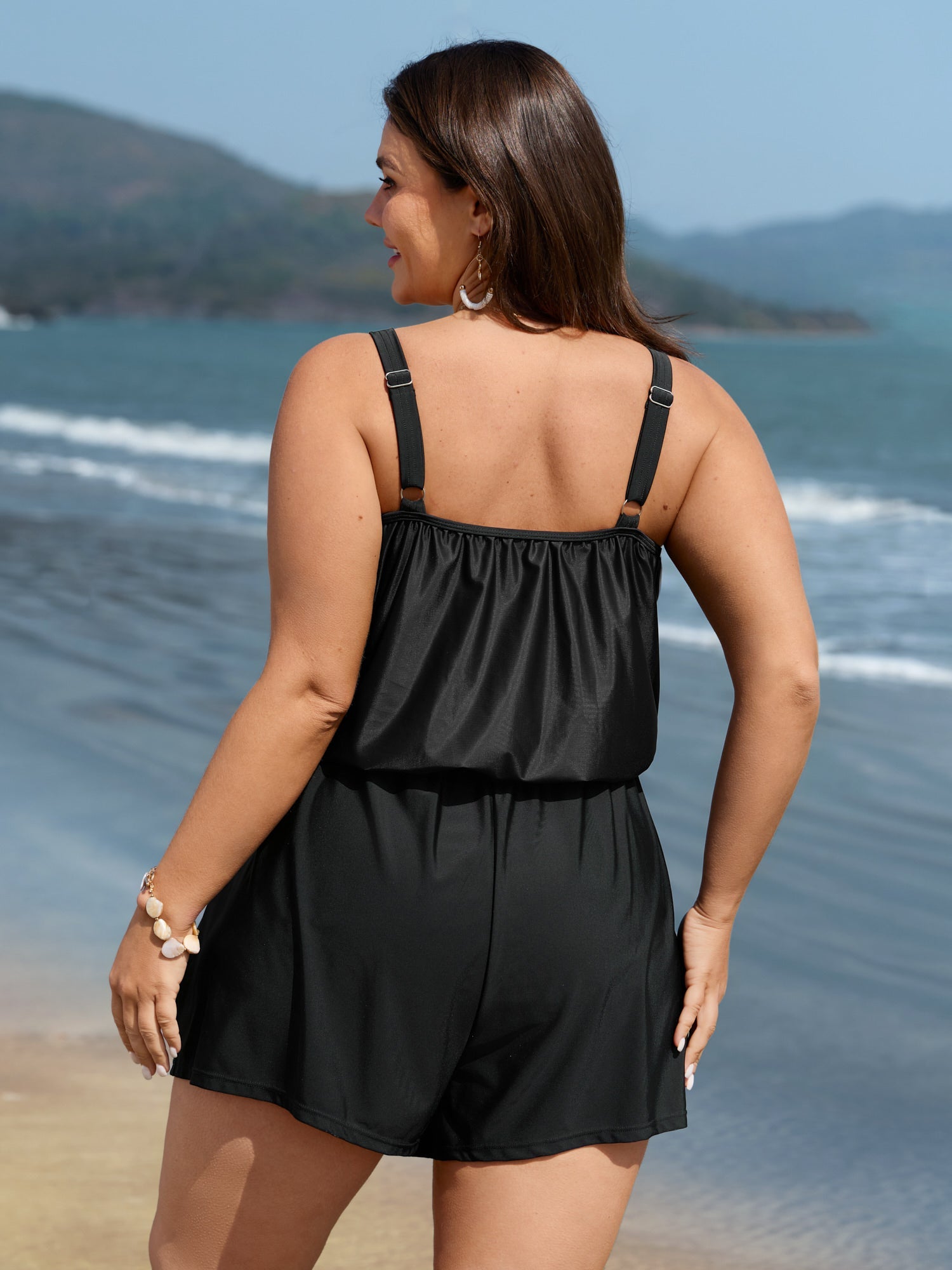 Colorblock Pockets Adjustable One-Piece Swimsuit