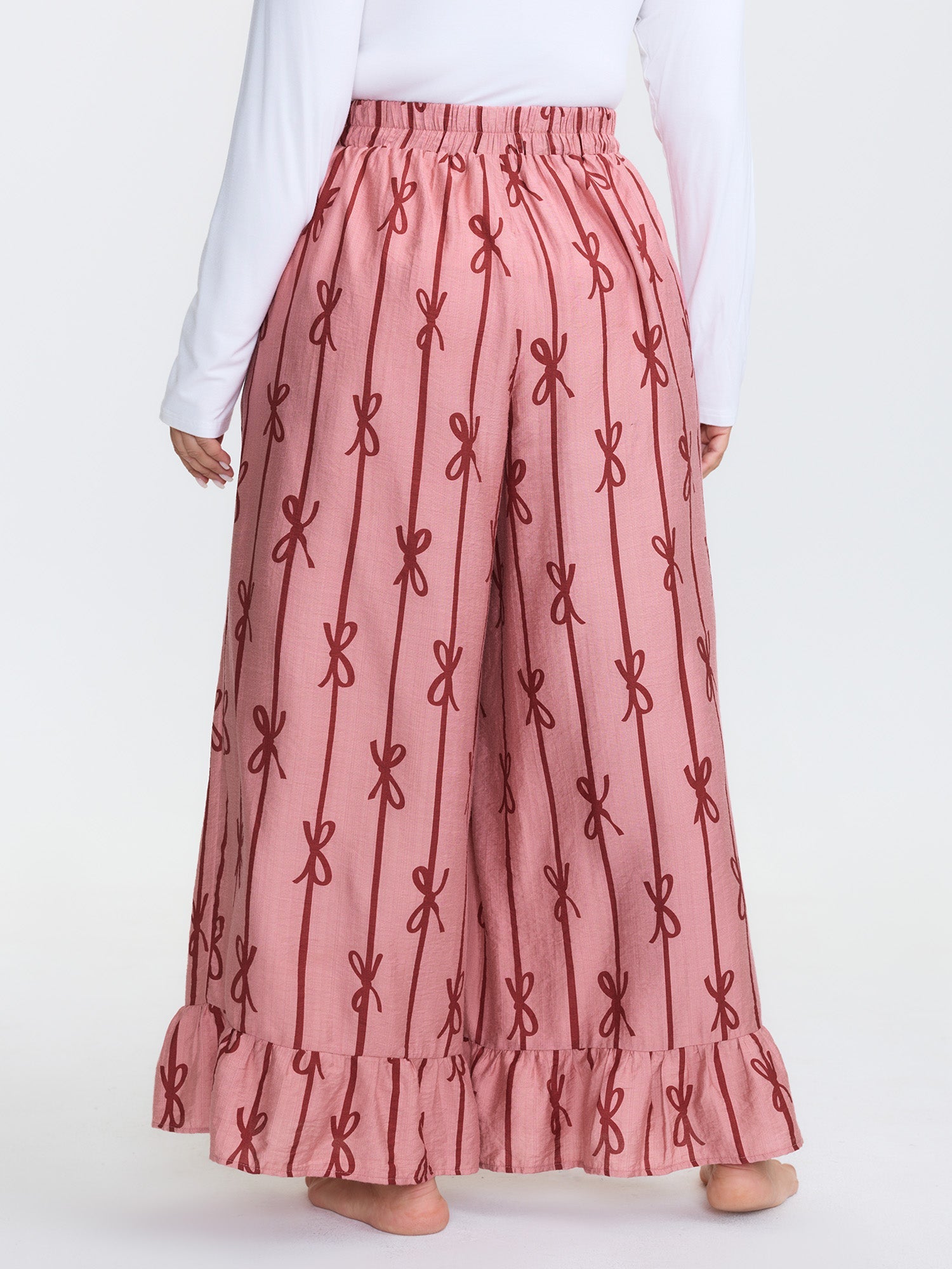 Bowknot Stripes Wide-Leg Lounge Bottoms