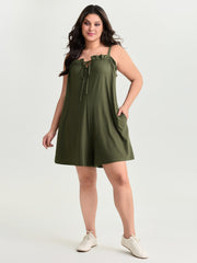 Supersoft Stretchy Ruffled Drawstring Neckline Romper