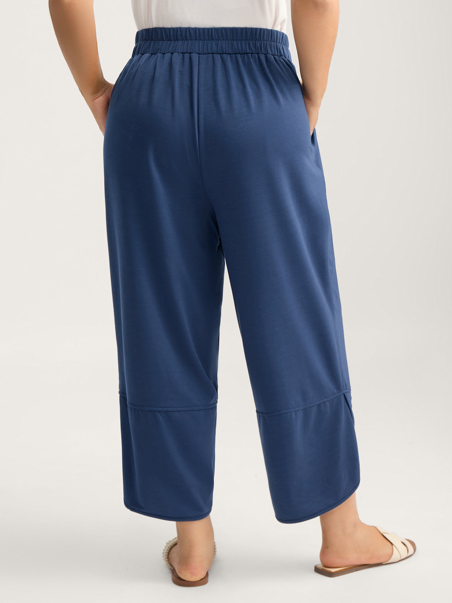 Stretchy Waist Asymmetrical Hem Straight-Leg Pants