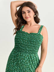 Floral Print Shirred Bodice Romper