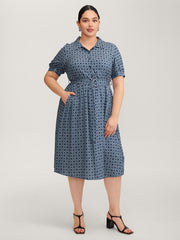 Geometric Print Belted Waist Maxi Dress