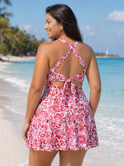 Floral Paisley Print Back Cut-Out Swim Dress