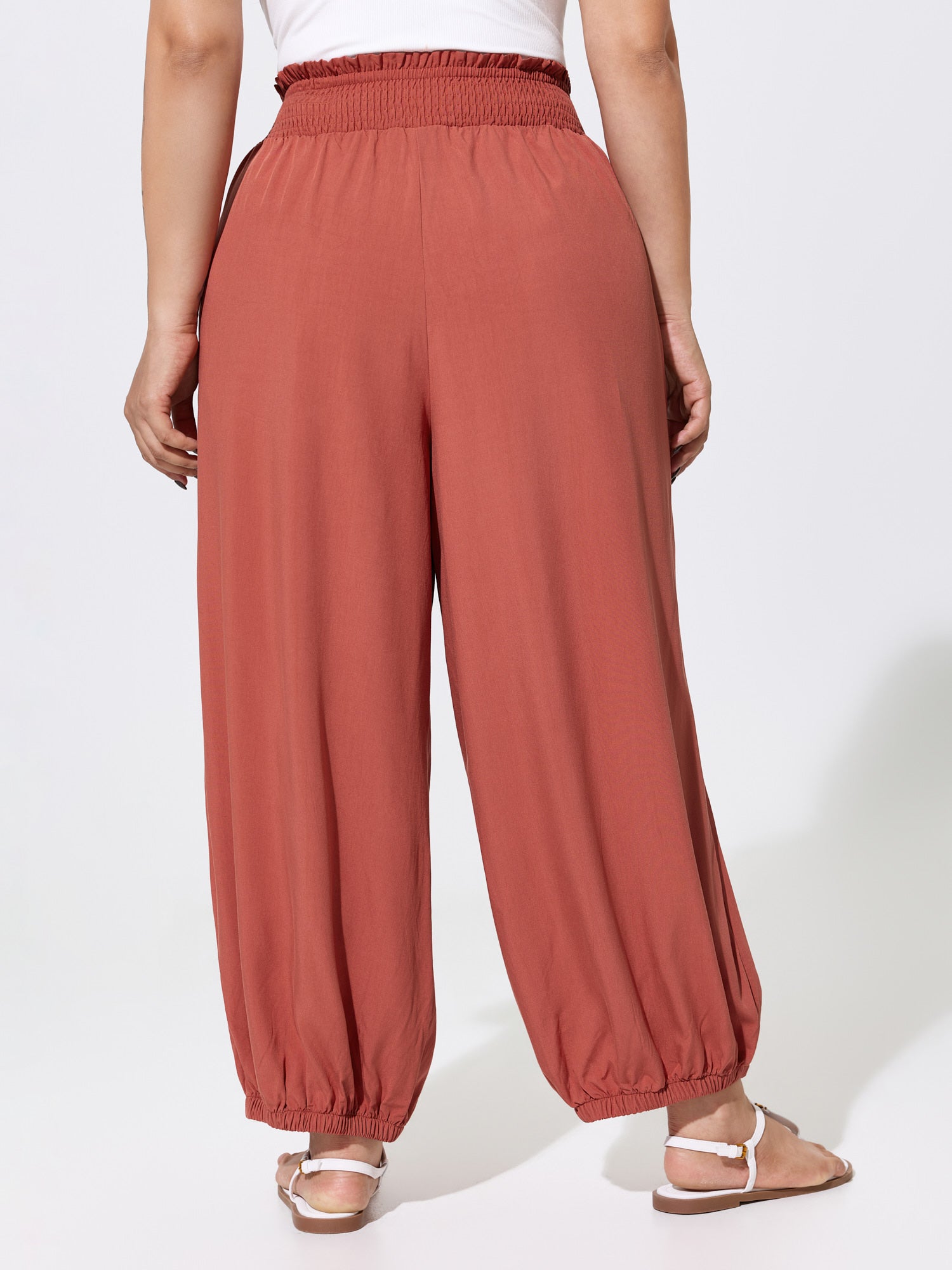 Shirred Drawstring Waistline Jogger Pants