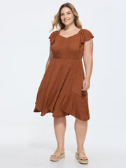 Ruffled Sleeve Fit And Flare Midi Dress