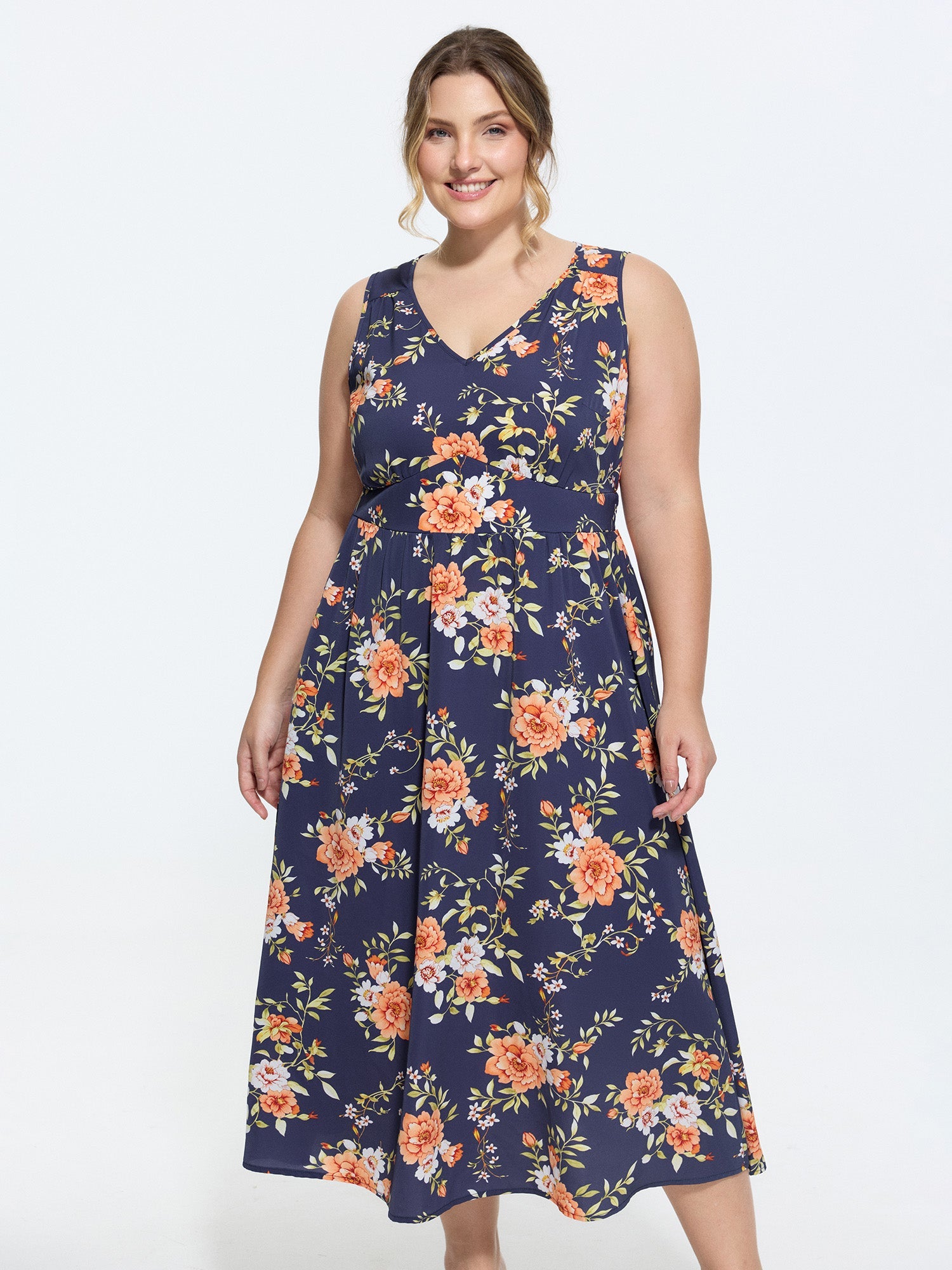 Floral Print Triangular Waist Midi Dress