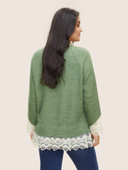 Guipure Lace Raglan Sleeve Plisse Sweatshirt