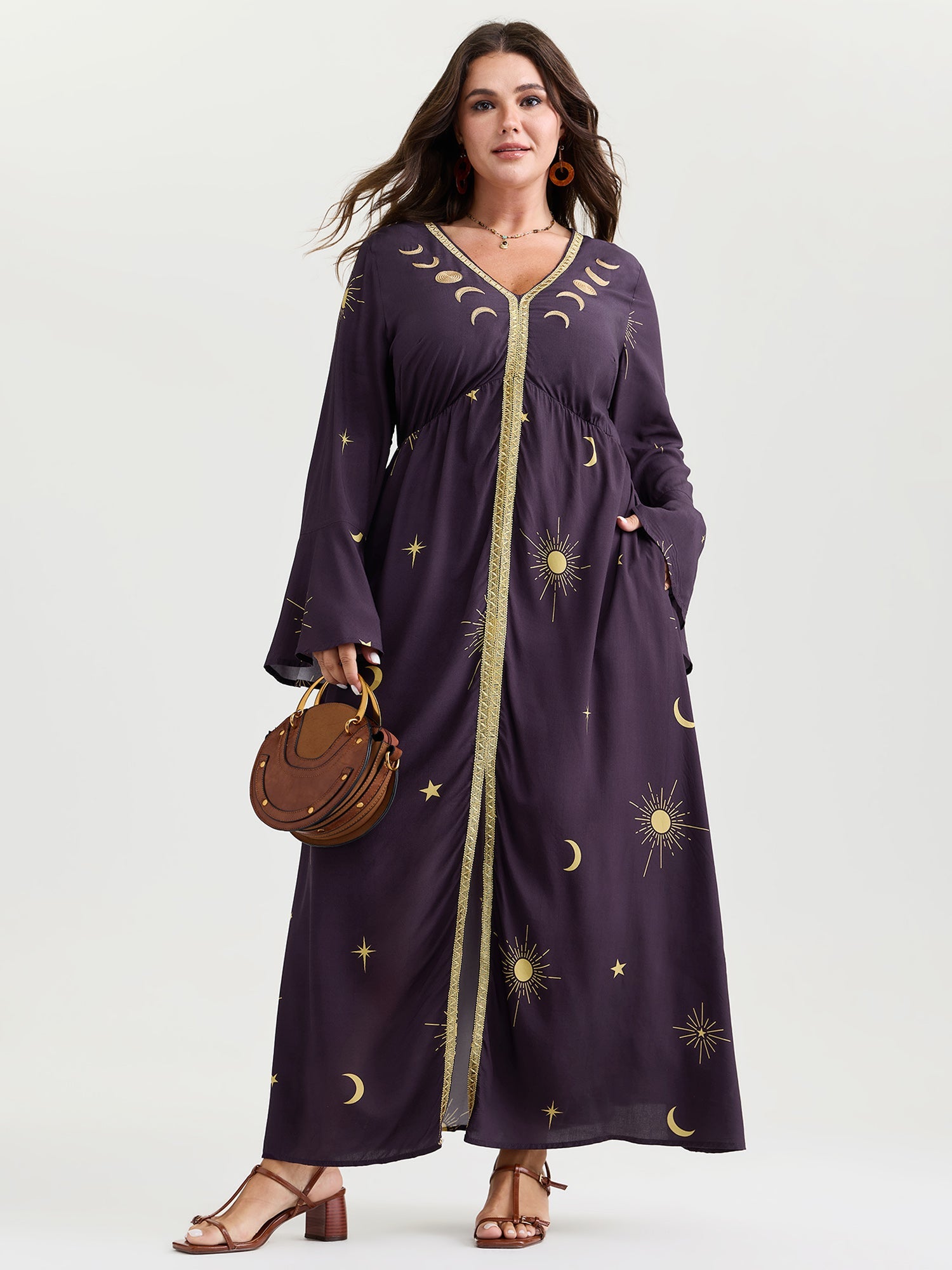 Star Moon Print Color Contrast Maxi Dress