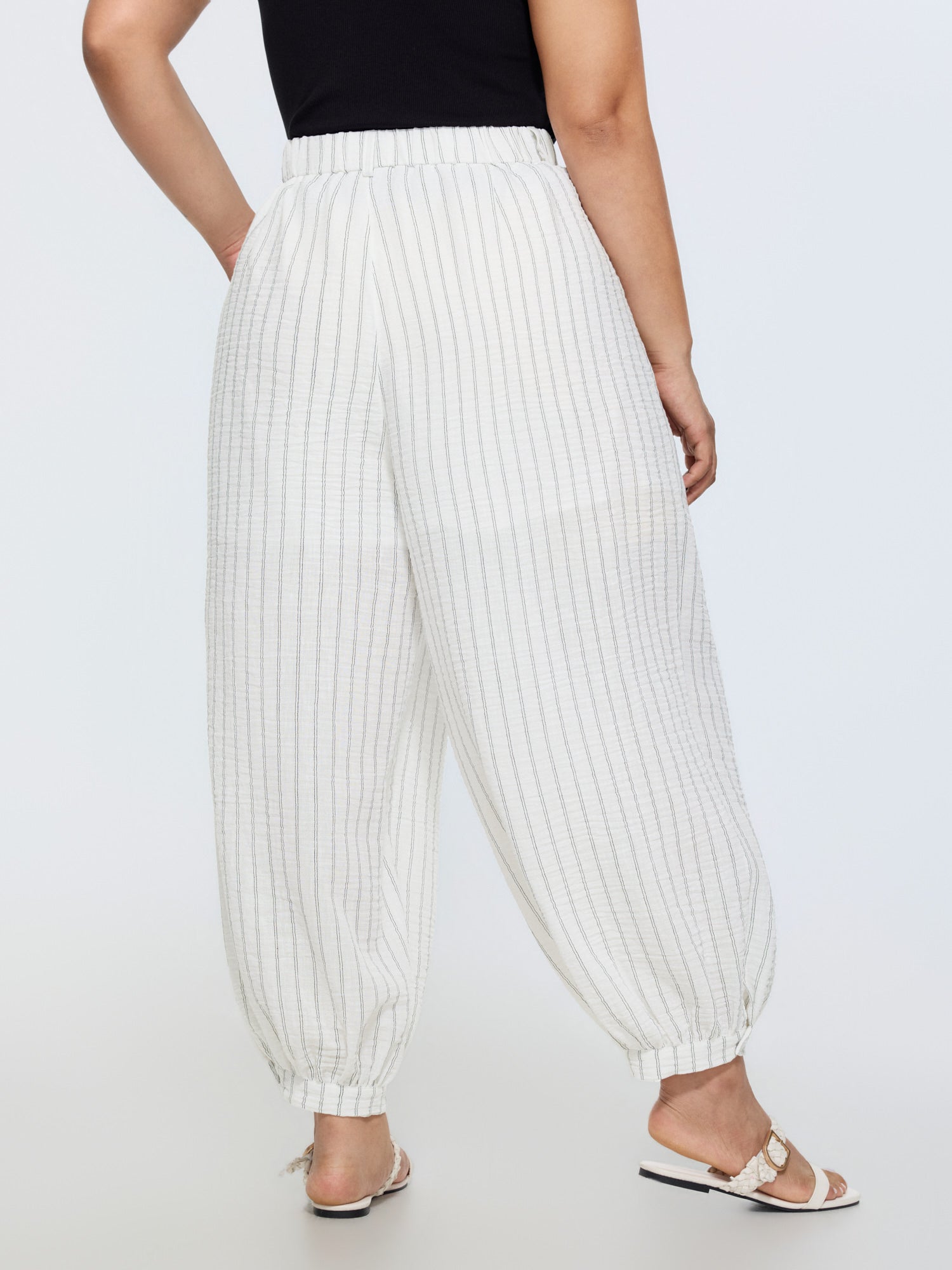 Sheer Lined Striped Print Jogger Pants