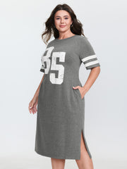 Supersoft Sporty Print Striped Sleeve Midi Dress