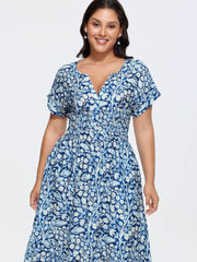 Floral Print Cinched-Waist Midi Dress